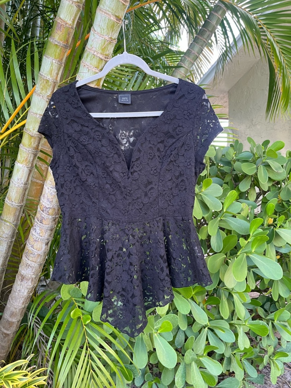 black lace peplum blouse by TOTO Collection